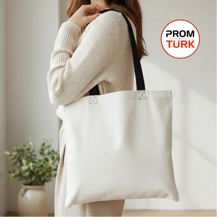 Siyah Kulplu Gabardin Bez Çanta